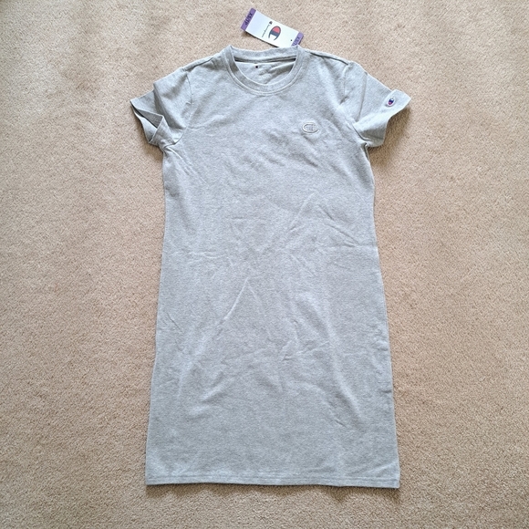 ❤️ New! Champion T-Shirt Dress Light Grey Women's XS Cotton Blend Short Sleeve - Picture 10 of 11